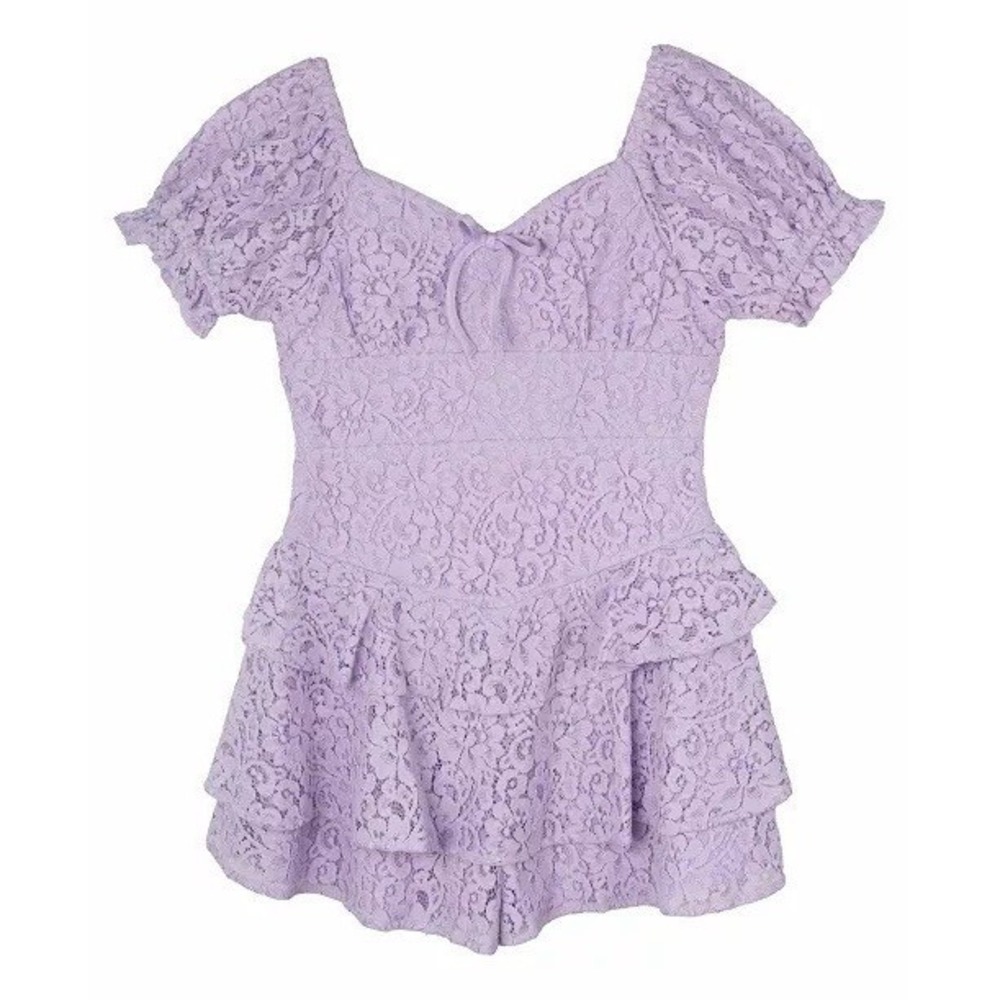 Rare Editions Girls Shorts Romper Size 7 NWT Lavender Lace Ruffle Off‎ Shoulder